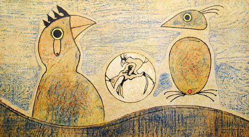 Max Ernst - Deux Oiseaux (Two Birds) - 1975 color lithograph